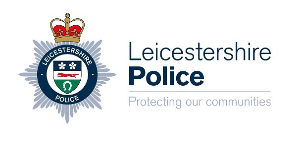 Leicestershire Police logo featuring a crest with a crown and the words "Leicestershire Police" beside the slogan "Protecting our communities" on a white background.
